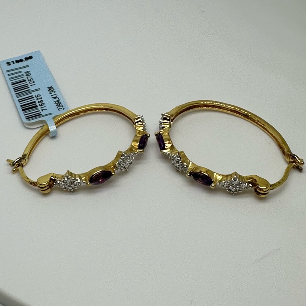 Sterling Silver Gold Plated Amethyst Diamond Earrings